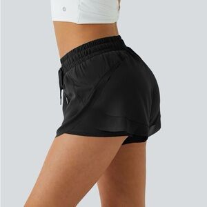 Halara Women’s Mid Rise Drawstring Contrast Mesh 2-in-1 Flowy Running Shorts 3''